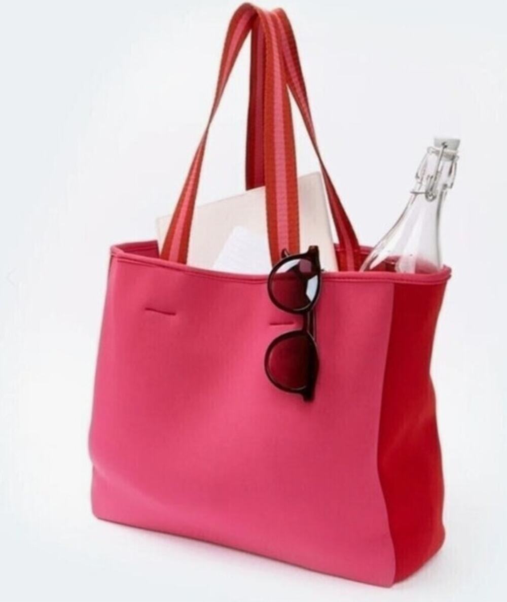 Anthropologie Summersalt Neoprene Beach Tote Pink Red Travel Pool Vacation